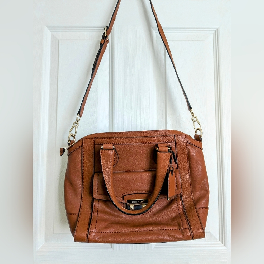 Cole Haan Leather Zoe Structured Satchel in Brown